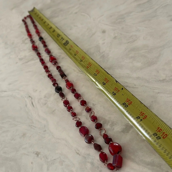 Beaded long necklace glass red boho casual - Picture 10 of 10